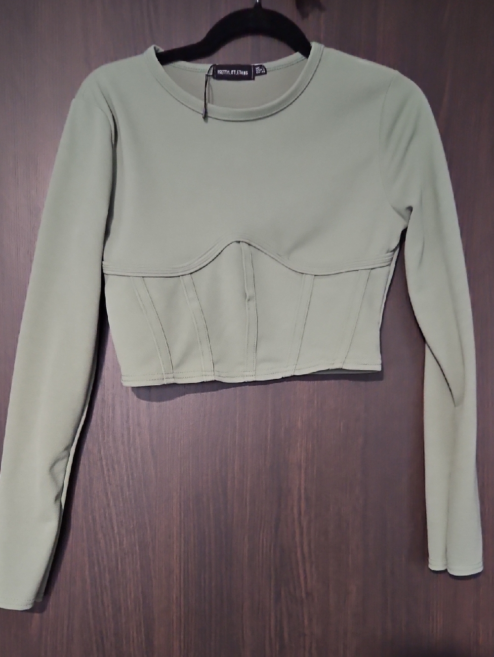 183. PrettyLittleThing Sage Green Long Sleeve Corset Crop Top